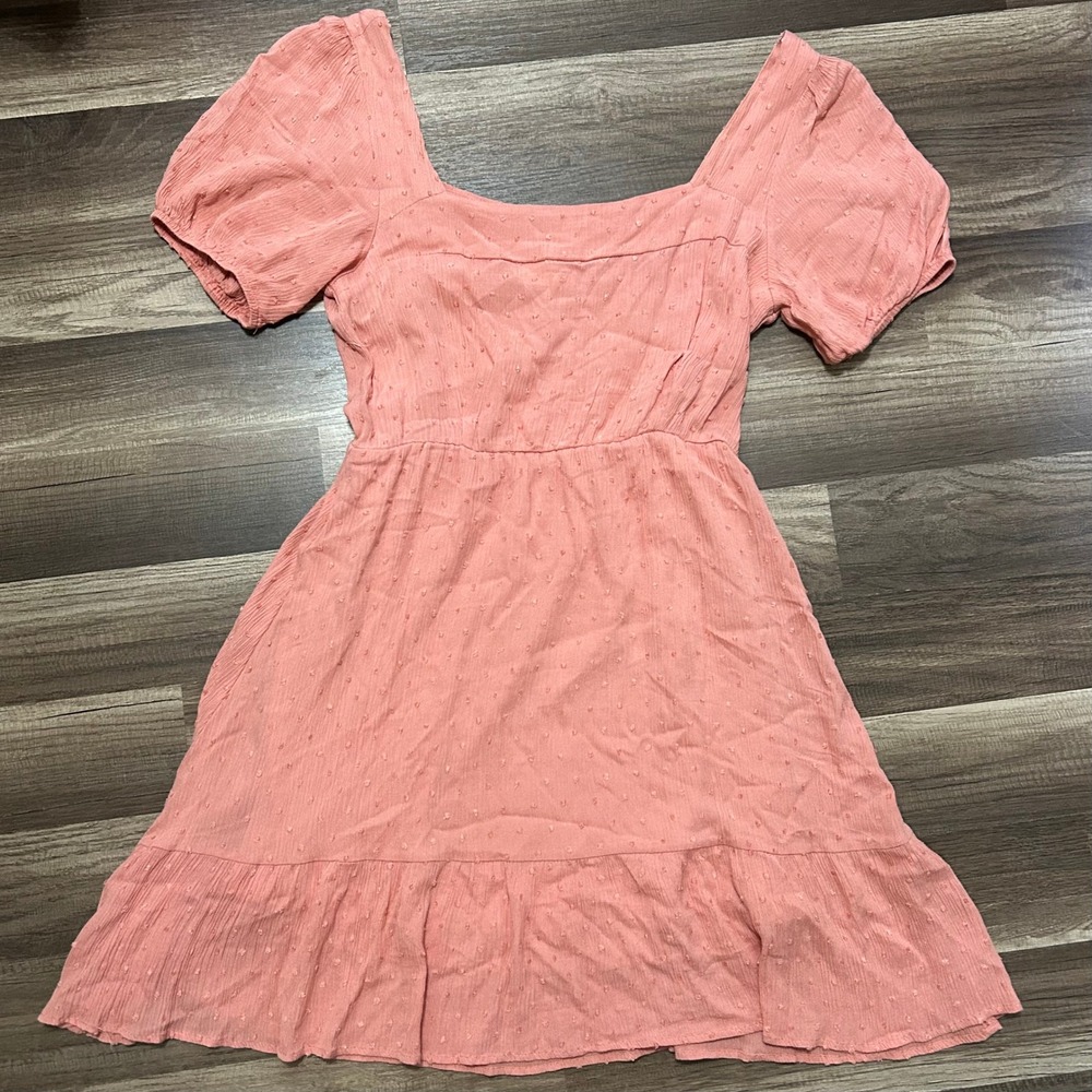 Altar'd State Mini Dress S Pink Excellent Swiss Dot Puff Sleeve Cottagecore Boho